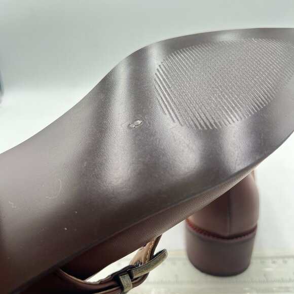 YDN Brown Ankle Strap Pumps Pointed Closed Toe Mary Jane Chunky Mid Heels Loafer - Picture 6 of 8